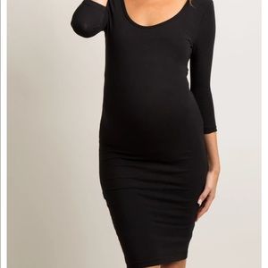 PinkBlush Black 3/4 Sleeve Fitted Maternity Dress